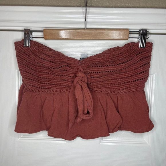 American Eagle Crochet Front Tie Lightweight Viscose Crop Top Women's Sz Medium - Picture 4 of 12